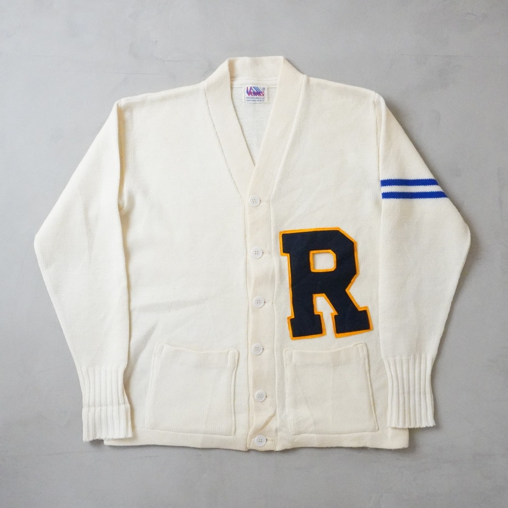 Vintage Venus Knitting Mills Varsity Cardigan 44 Medium White Letterman Sweater